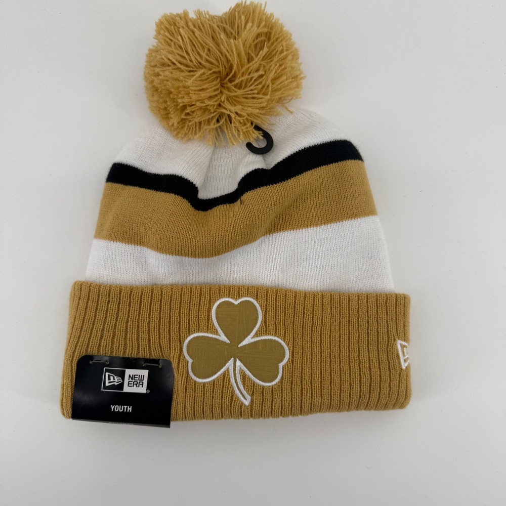 New Era Boston Celtics Youth NBA Cuffed Pom Beanie Gold White 60761620 NWT